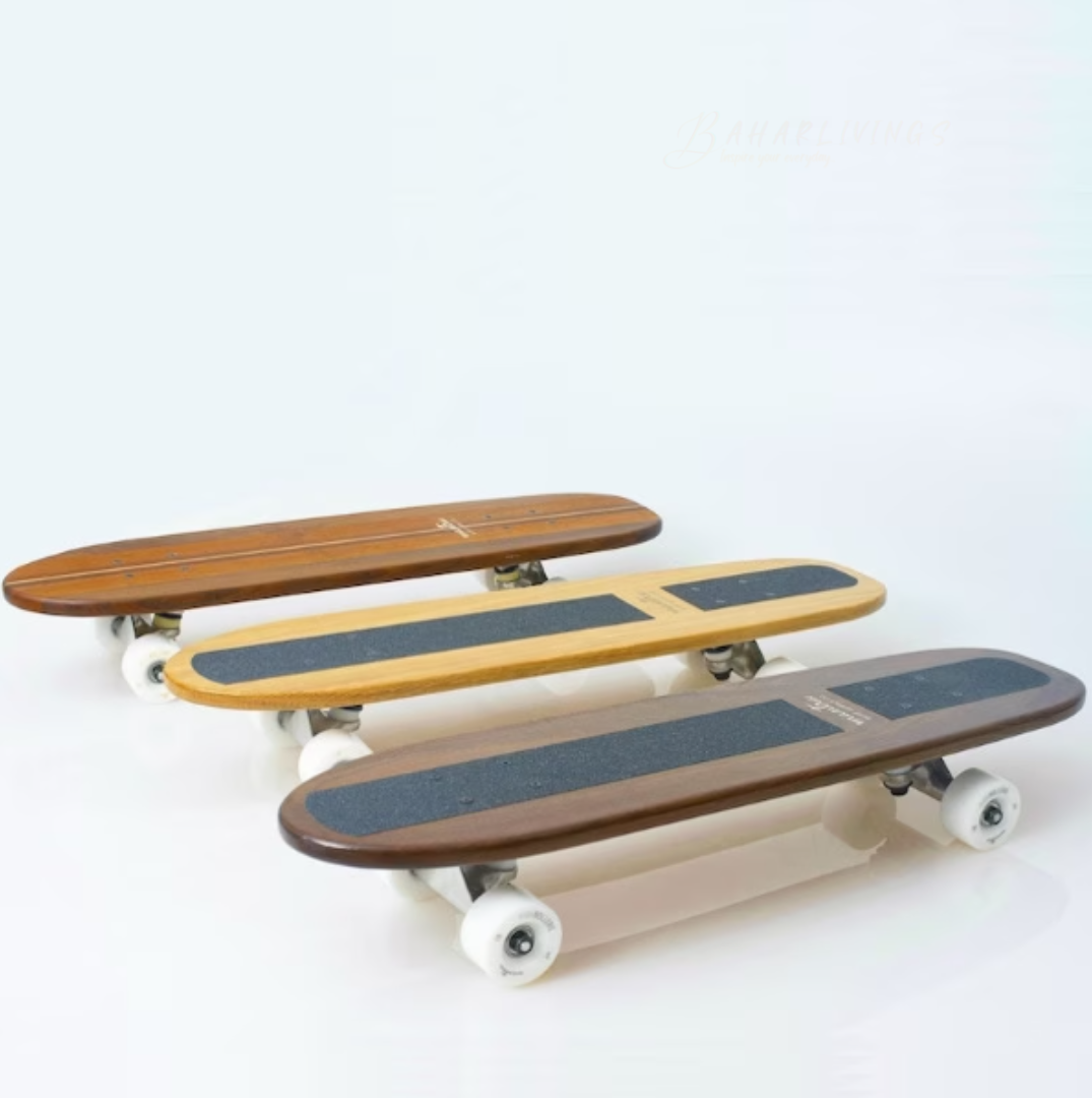 Cool gift for teens: Retro-style skateboard crafted from solid walnut, perfect for skating enthusiasts.