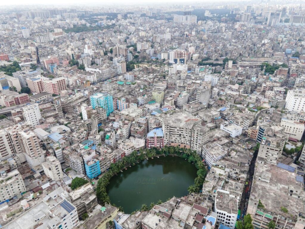 Aerial view of Old Dhaka, Bangladesh - Dense cityscape with historical and cultural landmarks