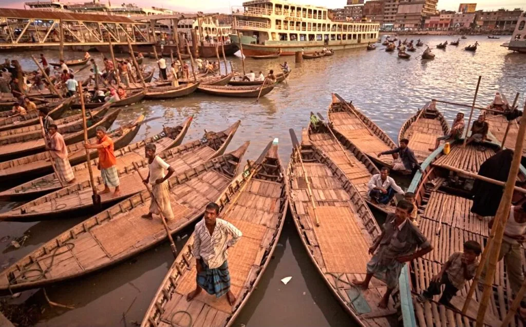Sadarghat is the city's main river port on Buriganga River, Dhaka