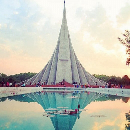 Smriti Shoudho memorial reflecting in water - Famous tourist site near Dhaka