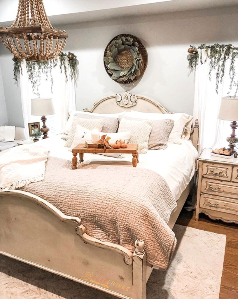 Retro rustic white master bedroom 