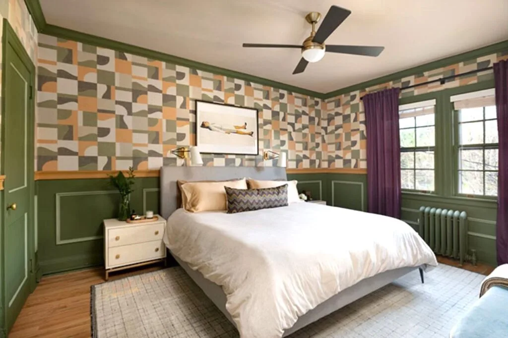 Patterned and symmetrical master bedroom