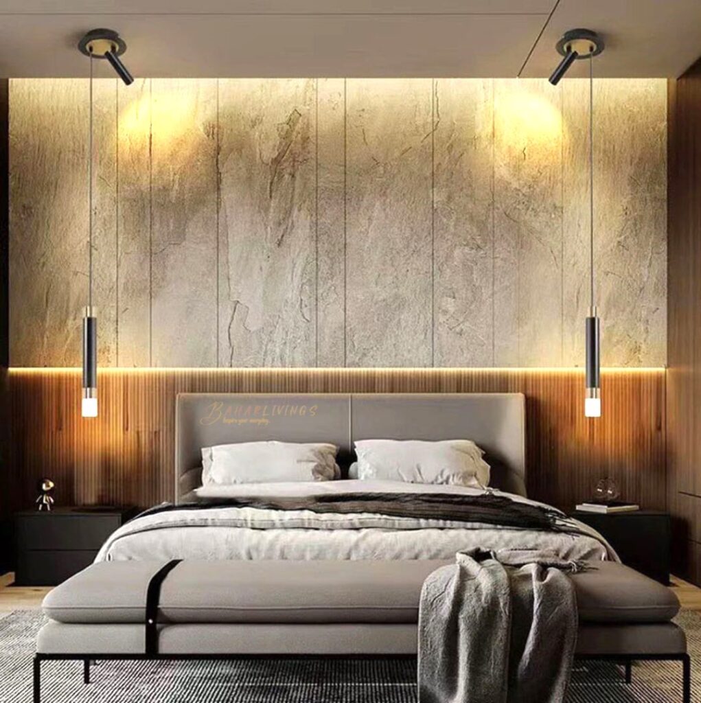 Pendant lights in a modern bedroom
