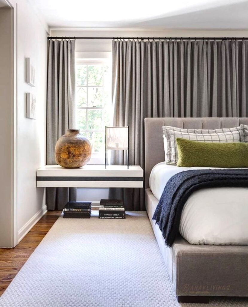 Cozy bedroom with standout grey curtains