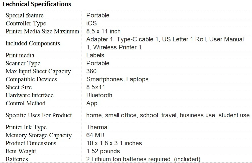 Details of Wireless Portable Printer 3